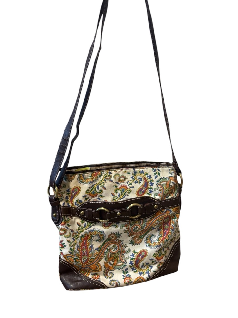 Giani Bernini Cream Paisley Crossbody with Brown Trim